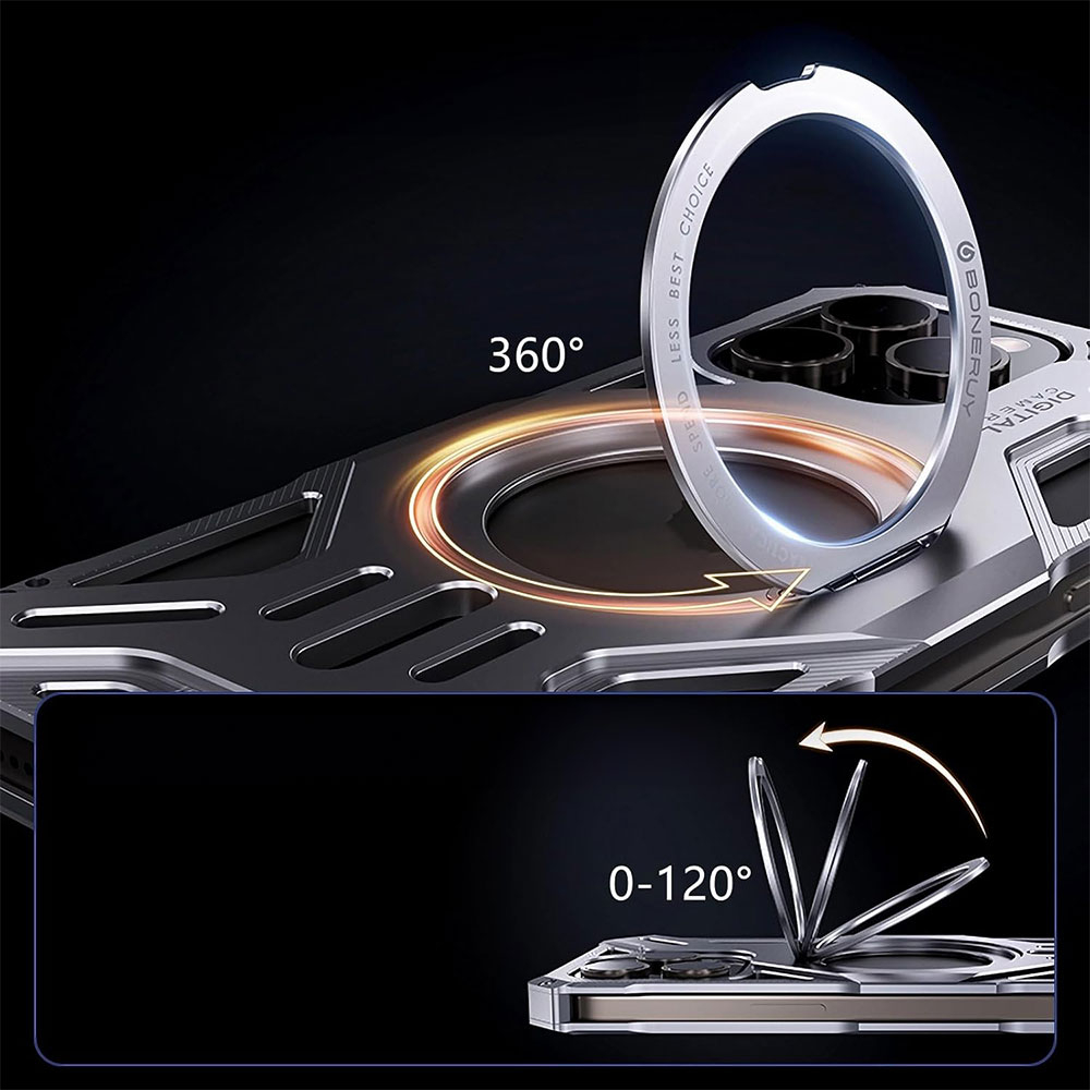 iPhone 16 Pro Max MagSafe Alu Schutzhülle mit Aufsteller - Silber
