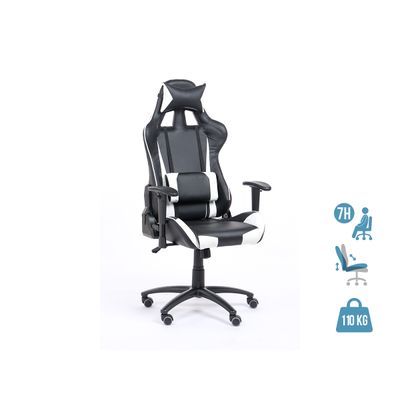Fauteuil gamer SPORTING - accoudoirs réglables - noir et blanc