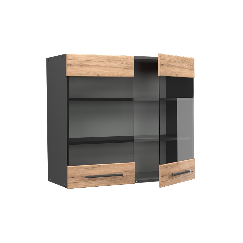 Vicco Hängeglasschrank Küchenschrank Küchenmöbel Fame-Line Anthrazit Eiche modern 80 cm Küche Einbauküche Hängeschrank Glasschrank Drehtür Einlegeboden Küchenzeile