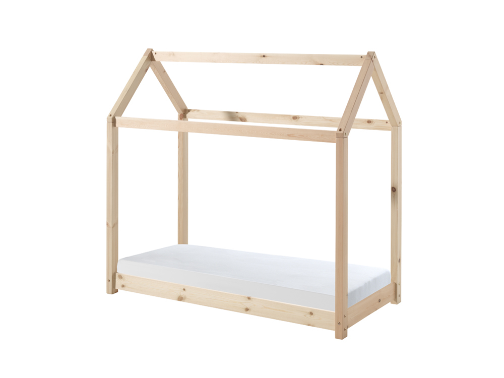 Hausbett CABANE - natur - Kiefer massiv - mit Matratze - 70x140 cm