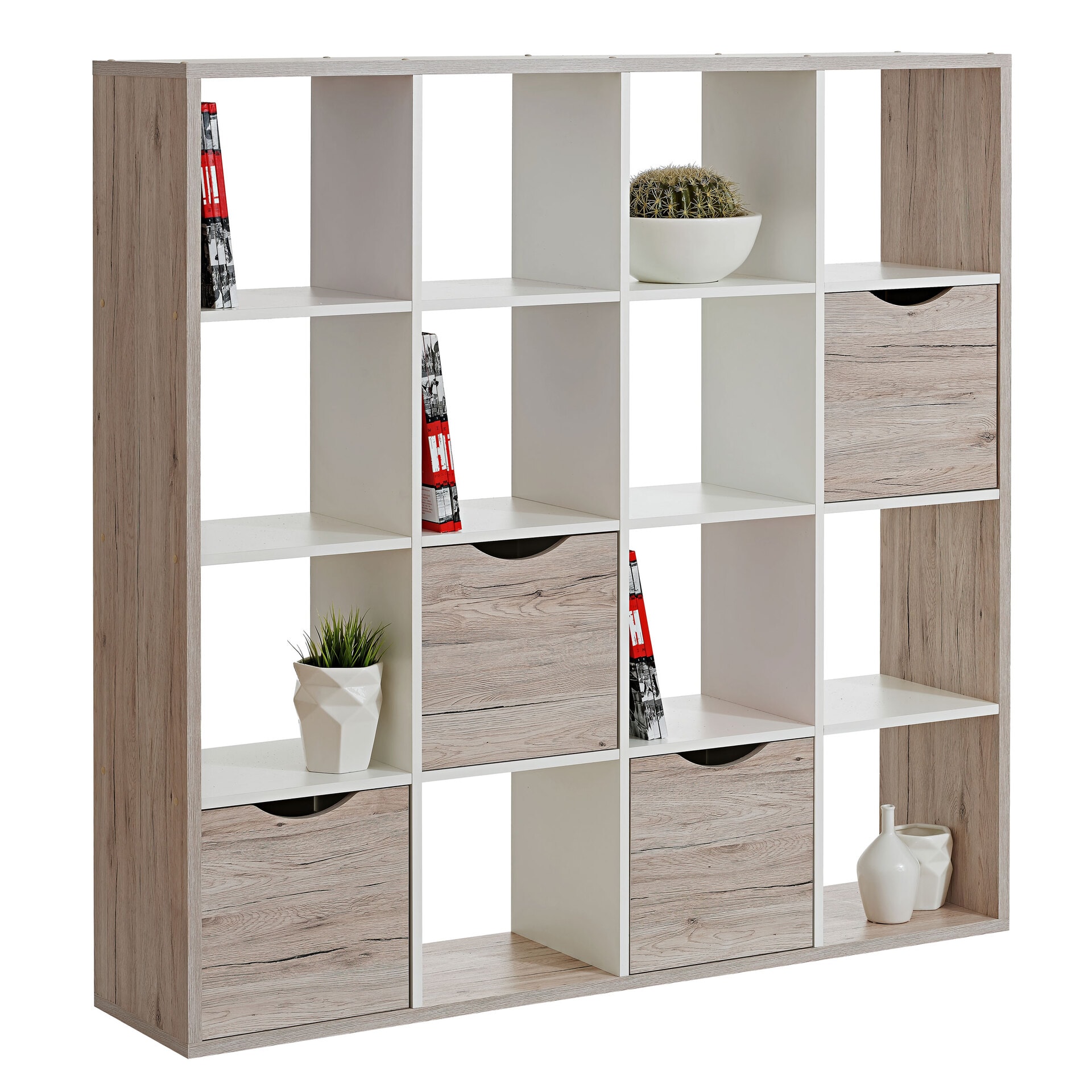 Raumteiler Quadro 4 x 4 Fächer Sandeiche Nachbildung ca. 145 x 146 x 34 cm