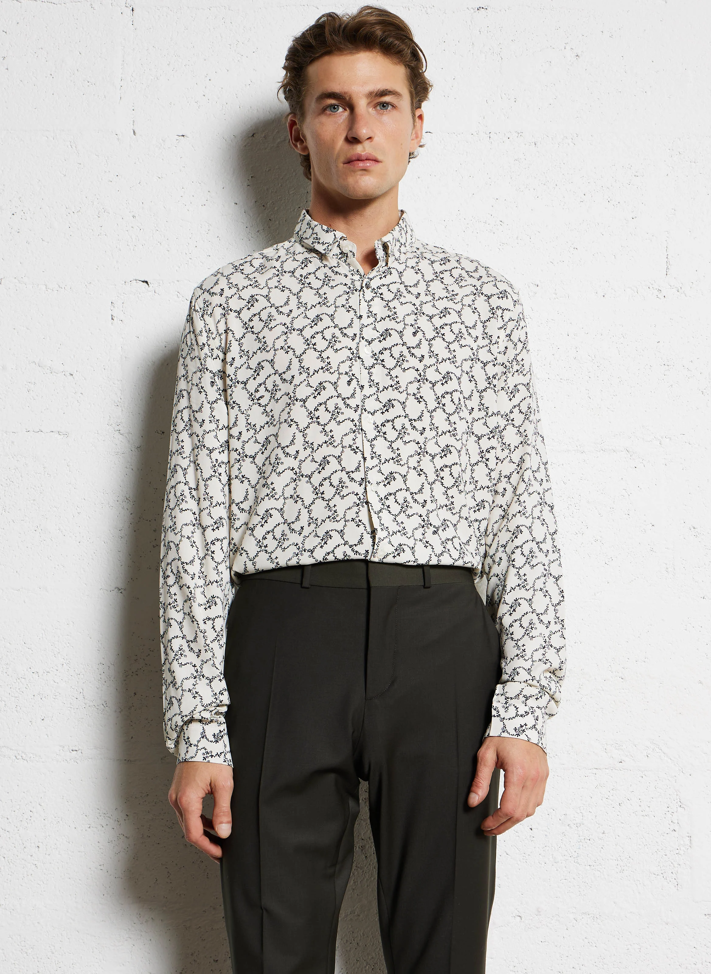 Chemise slim-fit col classique imprimée | Blanc