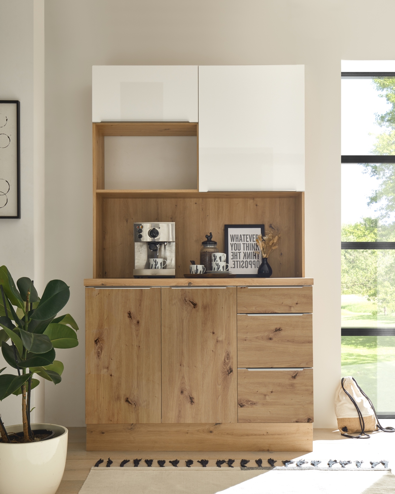 RESPEKTA Buffet - Artisan Eiche - weiß Hochglanz - 120 cm