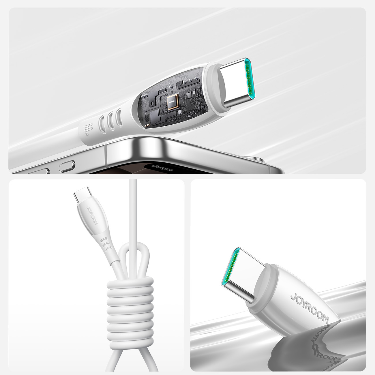 (1.2m) 60W USB C auf USB C Ladekabel Fast Charge Datenkabel - Weiss