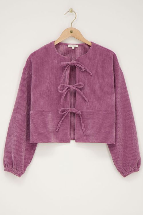 Roze corduroy top met strikjes