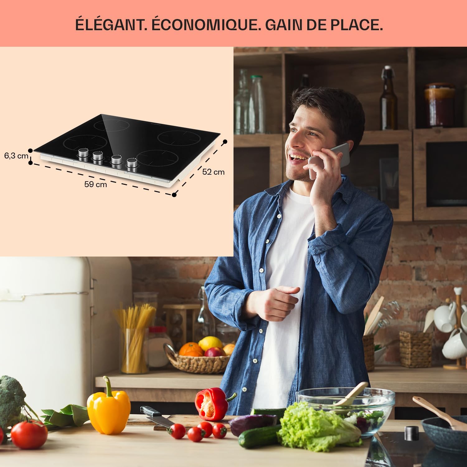 Table de cuisson à induction encastrable Klarstein 6000W, 4 feux