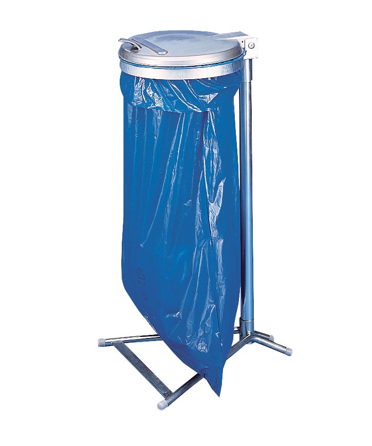 PROREGAL Robuuste enkele afvalverzamelaar met metalen deksel en standaard, 35 cm opening, afmetingen (H x B x D): 98 x 50 x 48 cm, gegalvaniseerd staal