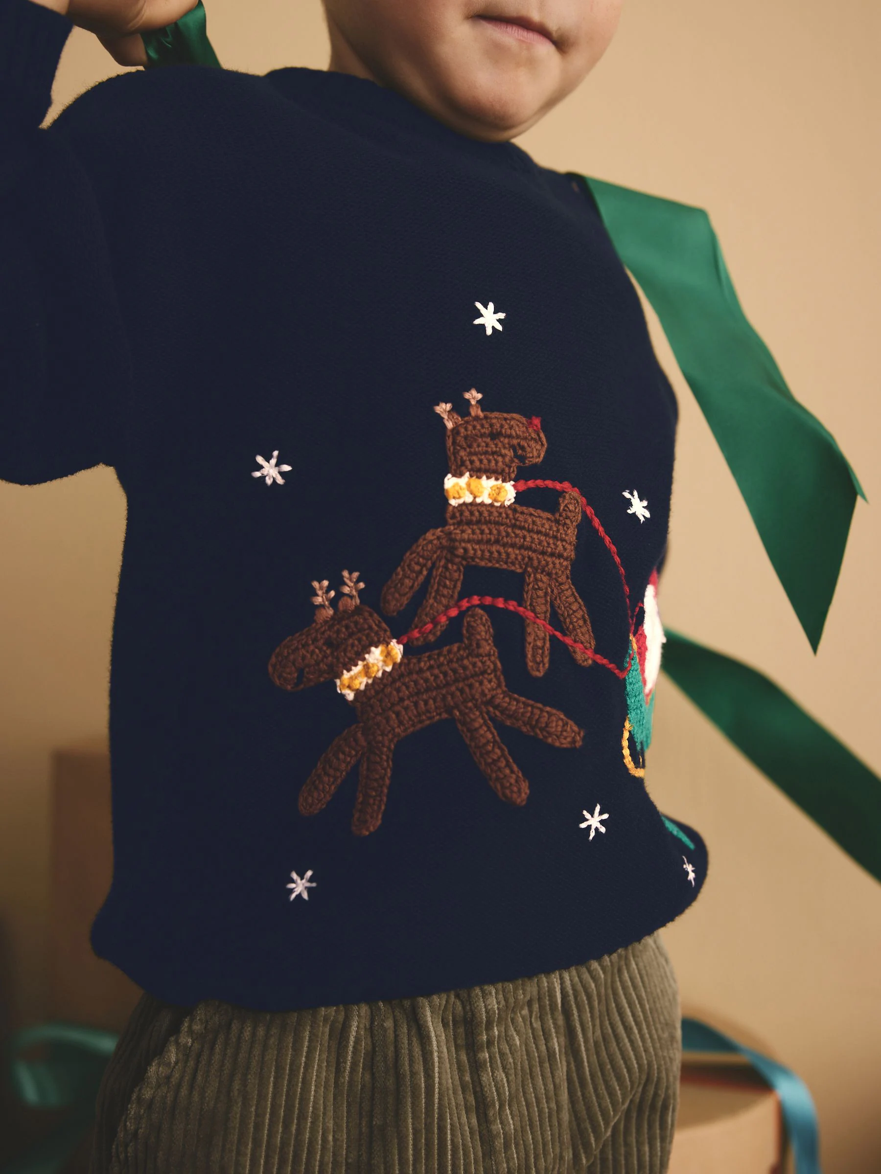 Marineblauw kerstman rendierslee - 100% katoenen Kersttrui (3mnd-7jr)