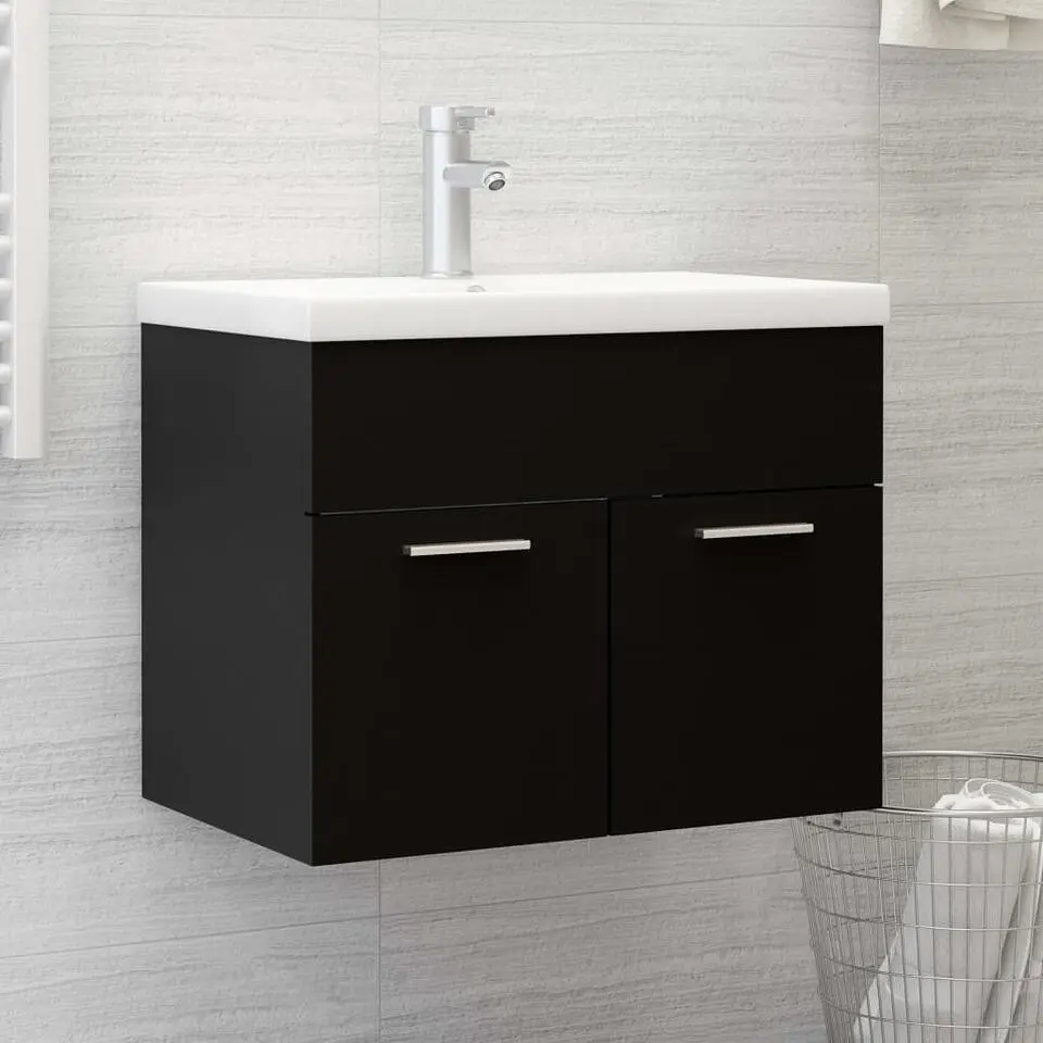 vidaXL - Wastafelkast En Wastafel - Zwart - Bewerkt hout - 60 x 38.5 x 46 cm