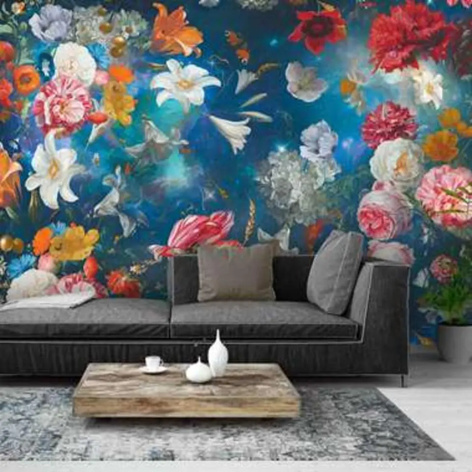 Fotobehang Bloemenwereld - 260x384cm - Blauw