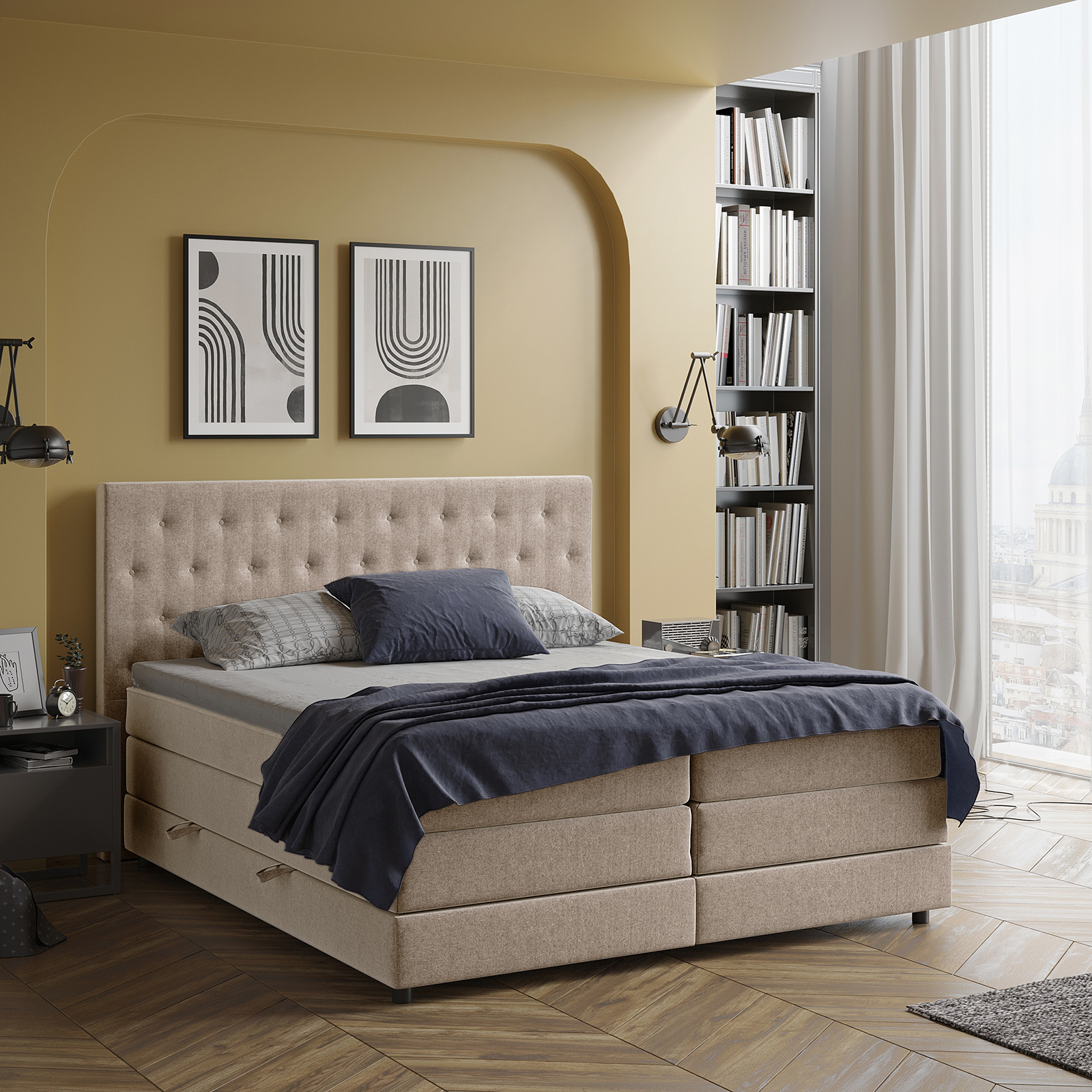 Boxspringbett - beige - H3 - 140x200 cm