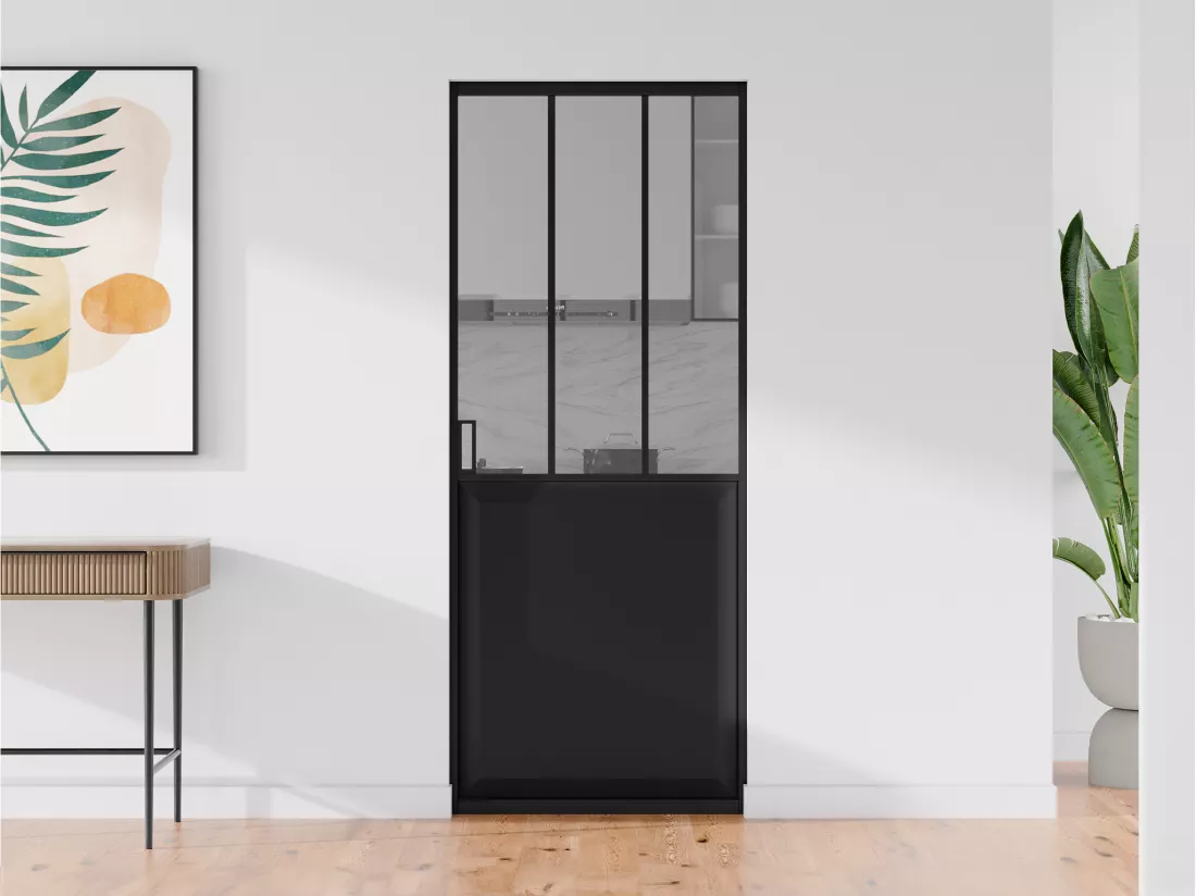 Porte coulissante atelier avec système à galandage - Noir et verre trempé - H205 x L83 cm - ARTISTO II