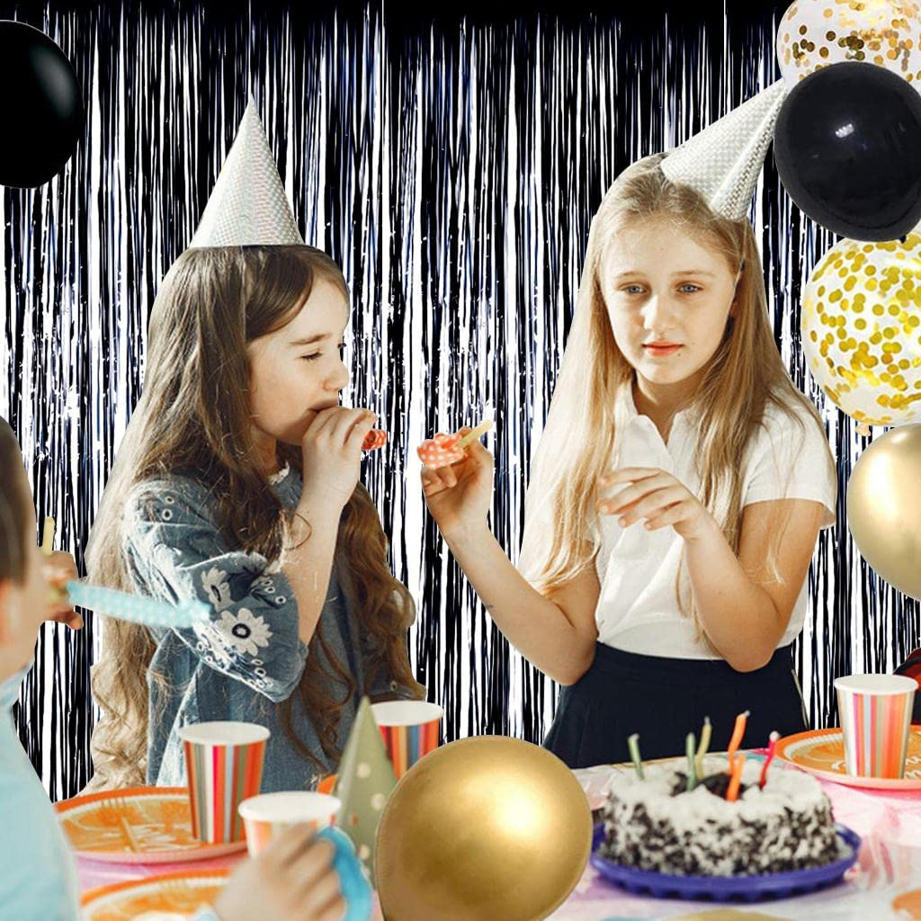 (2x1m) Party Deko Lametta Vorhang Glänzender Fransen Vorhang Foto Hintergrund - Schwarz