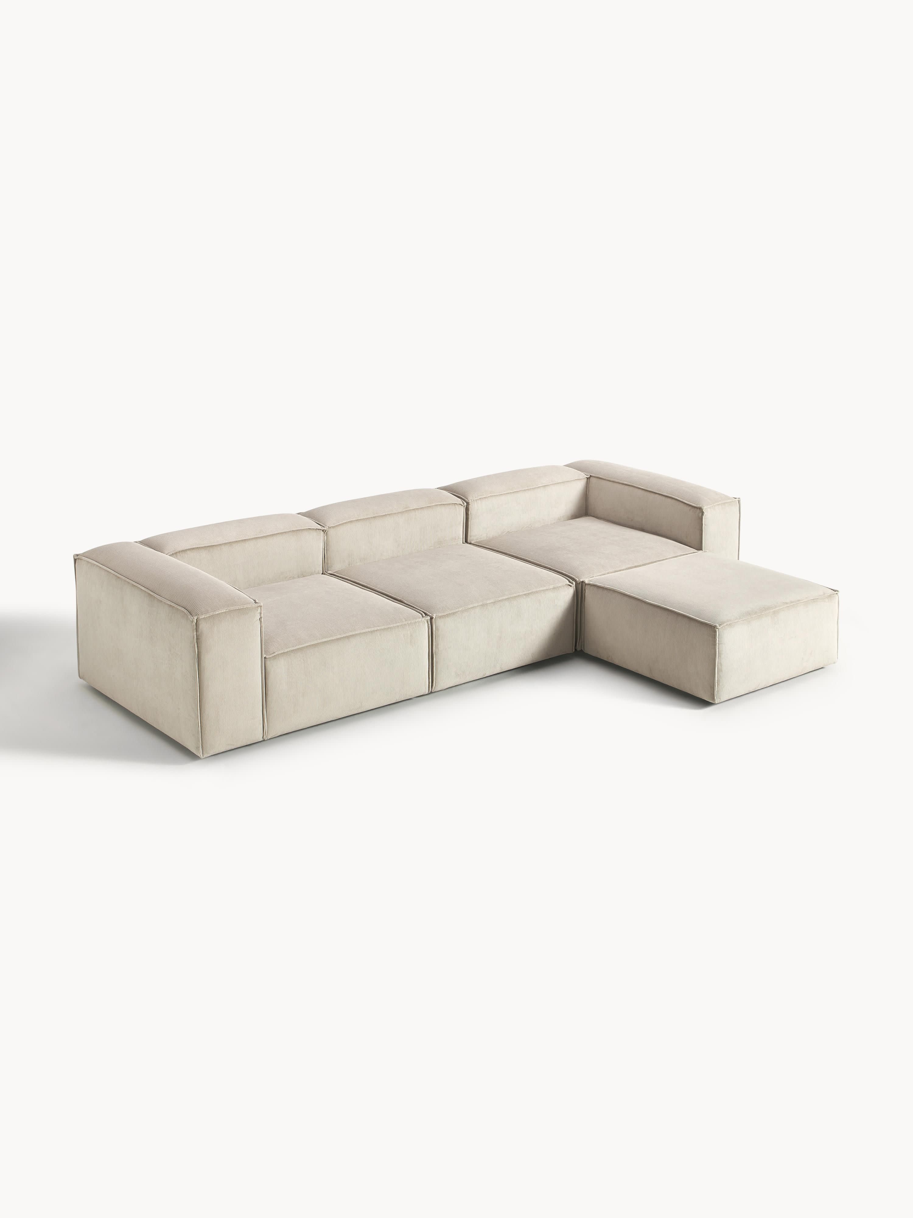 Modulaire bank Lennon (4-zits) van corduroy met poef (links/rechts)