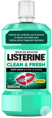 Listerine Clean & Fresh Bain De Bouche Goût Doux Et Sans Alcool Flacon 500ml