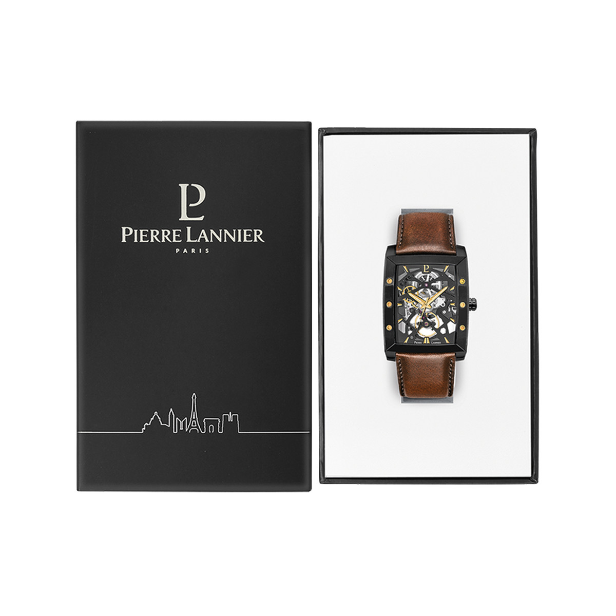 Montre PIERRE LANNIER hector homme automatique, bracelet cuir brun