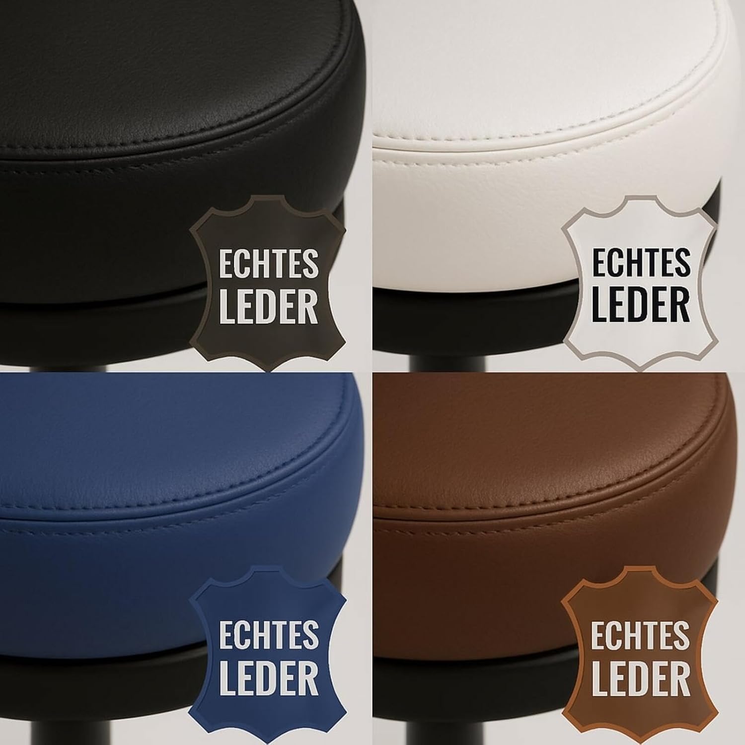 VERSEE Höhenverstellbarer Arbeitshocker LIBER aus Echt-Leder - Blau - Komfortable Polsterung - Belastbar bis 150kg - Ideal für Büro und Praxis