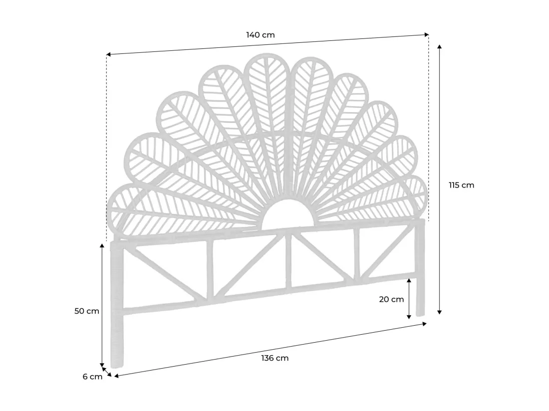 Tête de lit en rotin naturel L 140 x P6 x H115cm