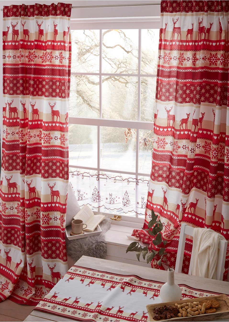 Brise-bise à broderie sapins de Noël