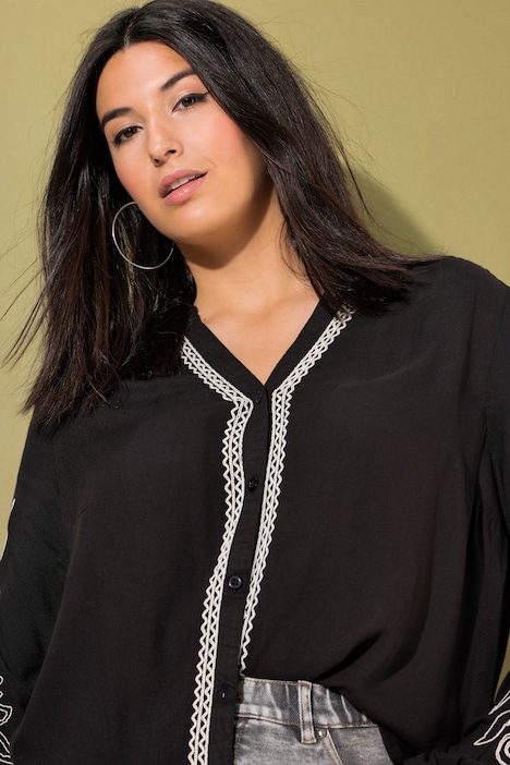 Bluse, Loose Shape, Stickereien,