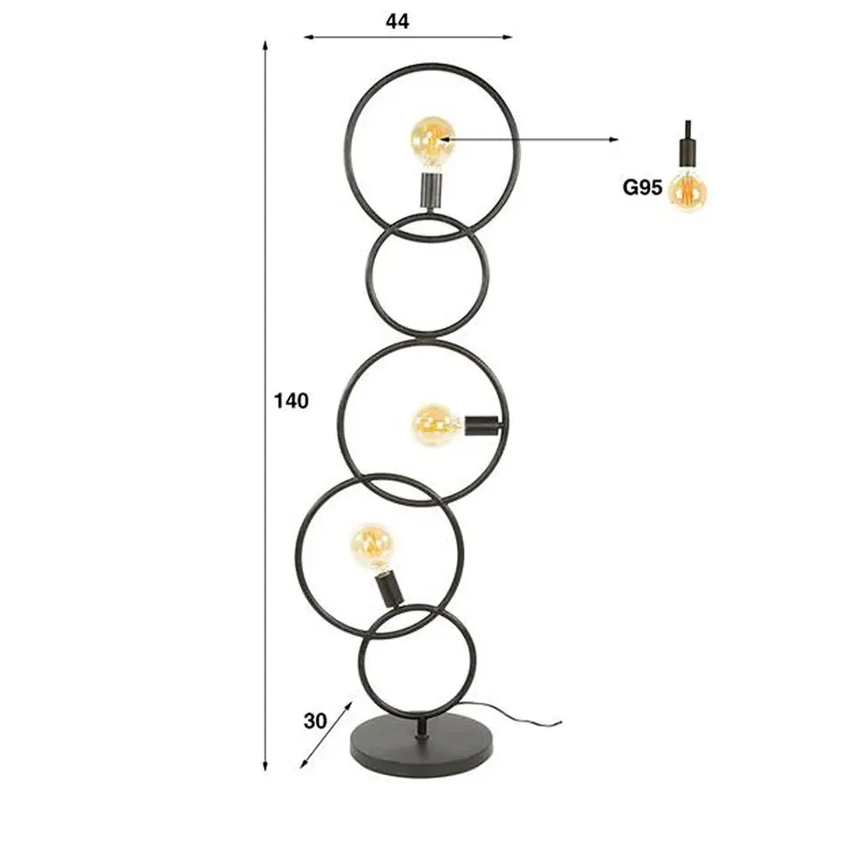 Hoyz Collection - Vloerlamp Loop 3-lichts - Artic Zwart