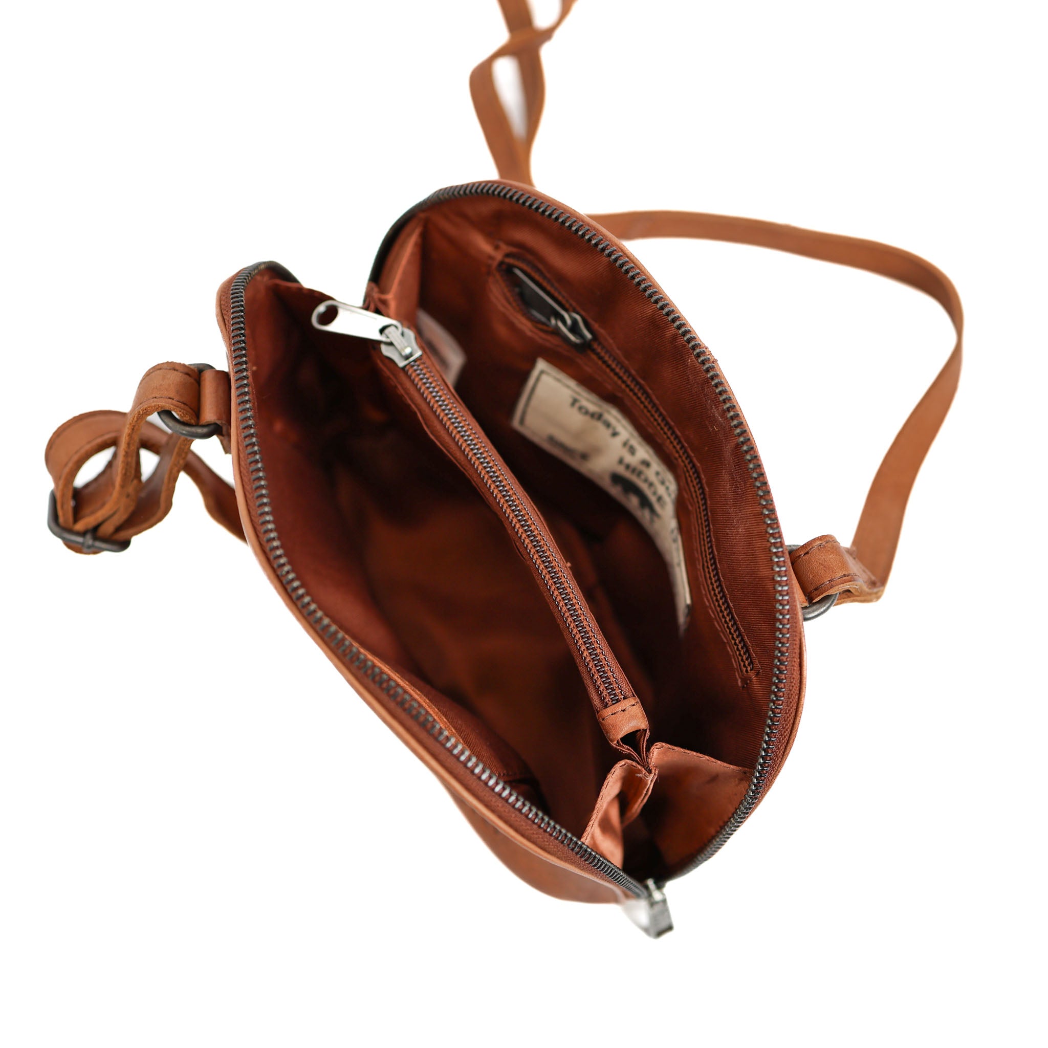 Schoudertasje met rits 'Hidde' cognac Cognac
