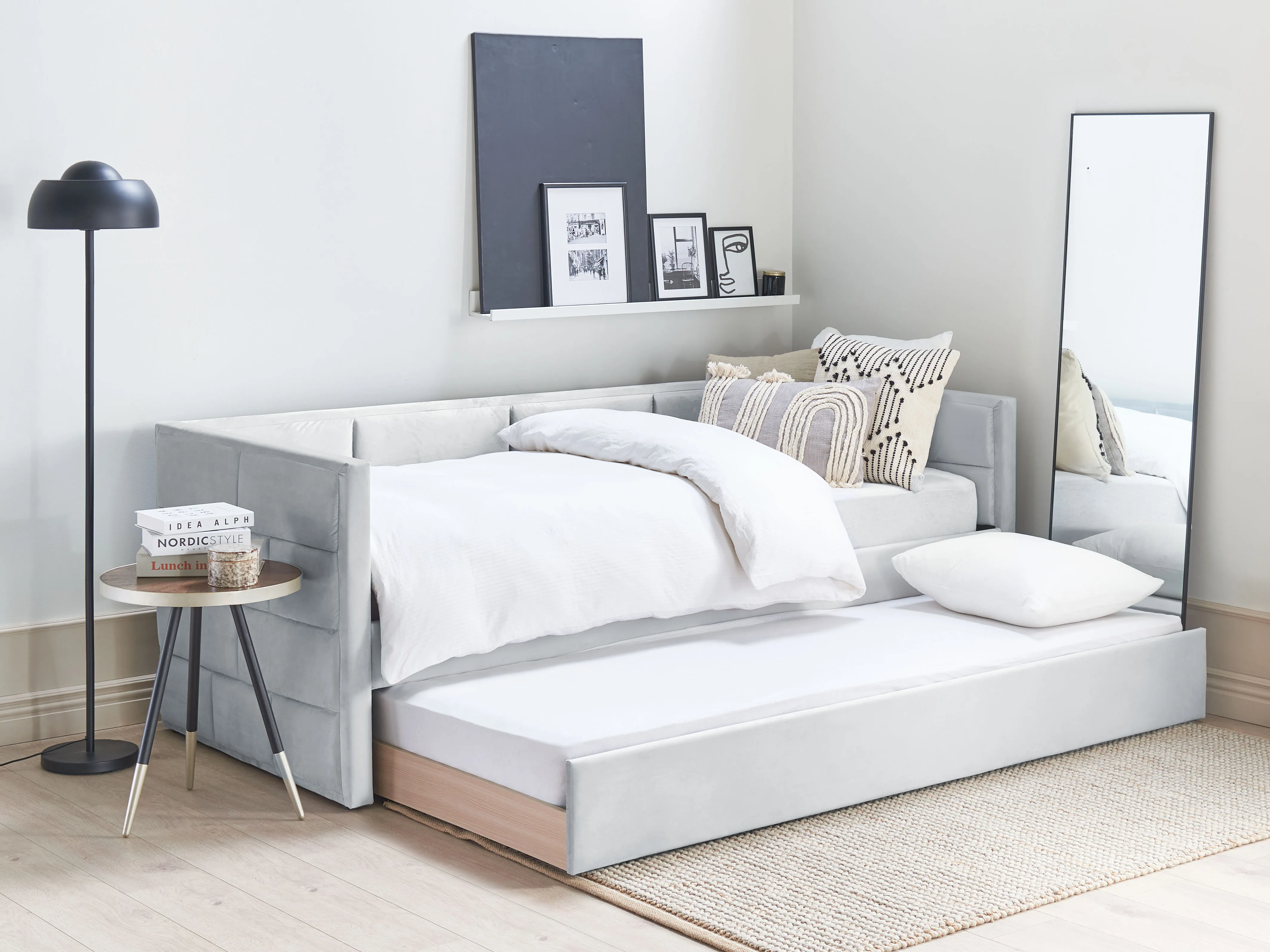Onderschuifbed Fluweel CHAVONNE 90 x 200 cm Lichtgrijs