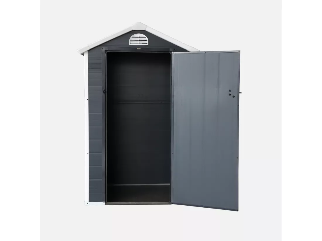 Abri de jardin plastique 1.39 m². anthracite. Structure aluminium et acier. 134 x 104 x 204cm