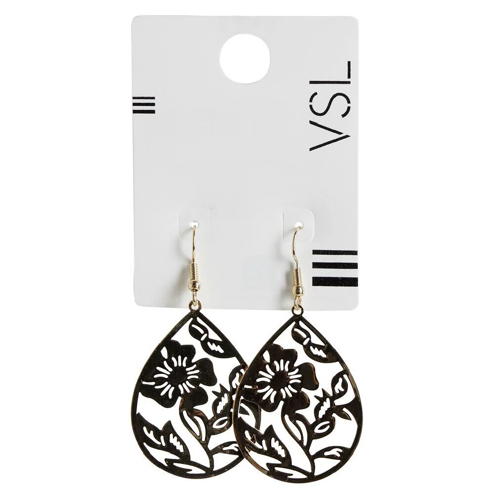 Paire de boucles d'oreilles pendantes fleur filigrane métal doré