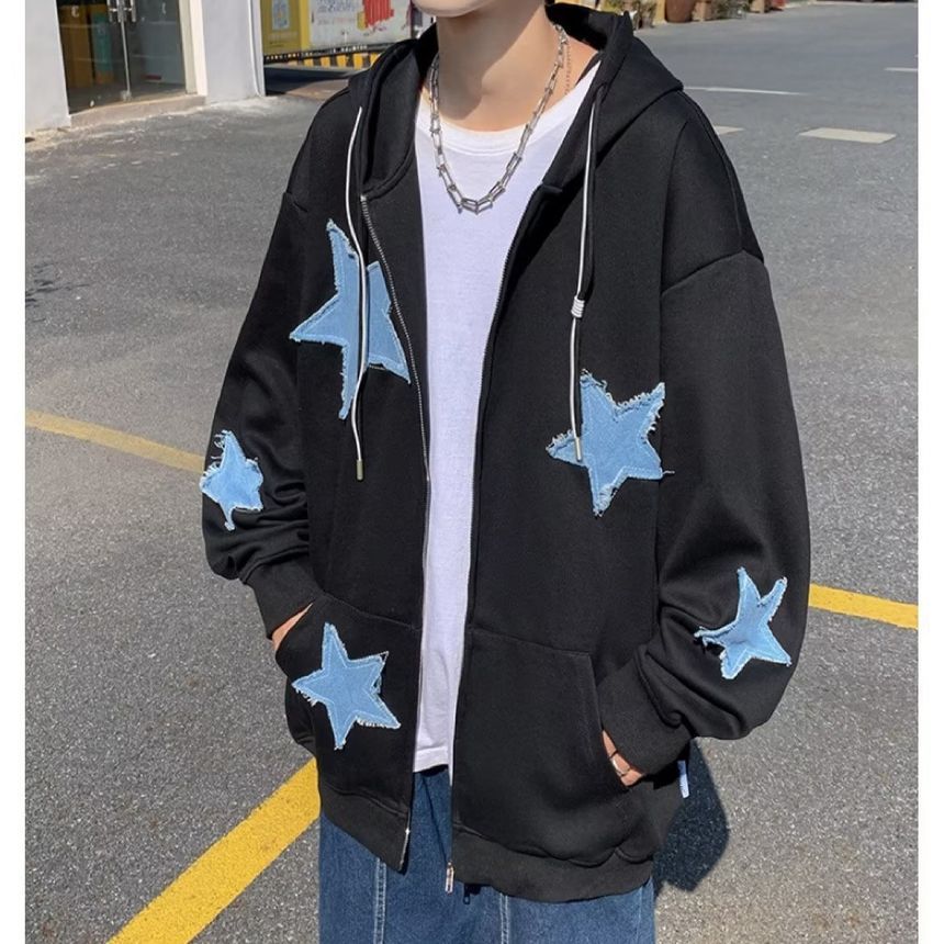 Bolgivy - Fleecegevoerde hoodie met sterrenapplicatie en rits