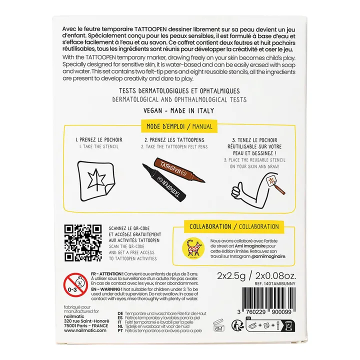 Nailmatic Kids Coffret duo Tattoopen & Pochoir Réutilisable Bunny x AMI IMAGINAIRE