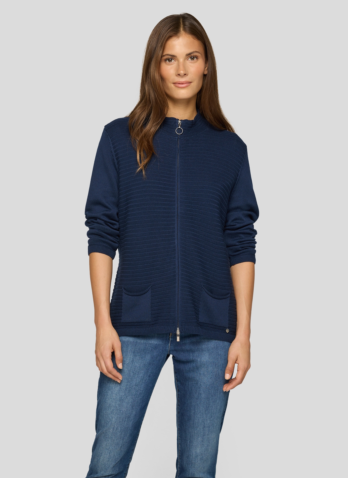Rabe Strickjacke mit Reissverschluss und Stehkragen