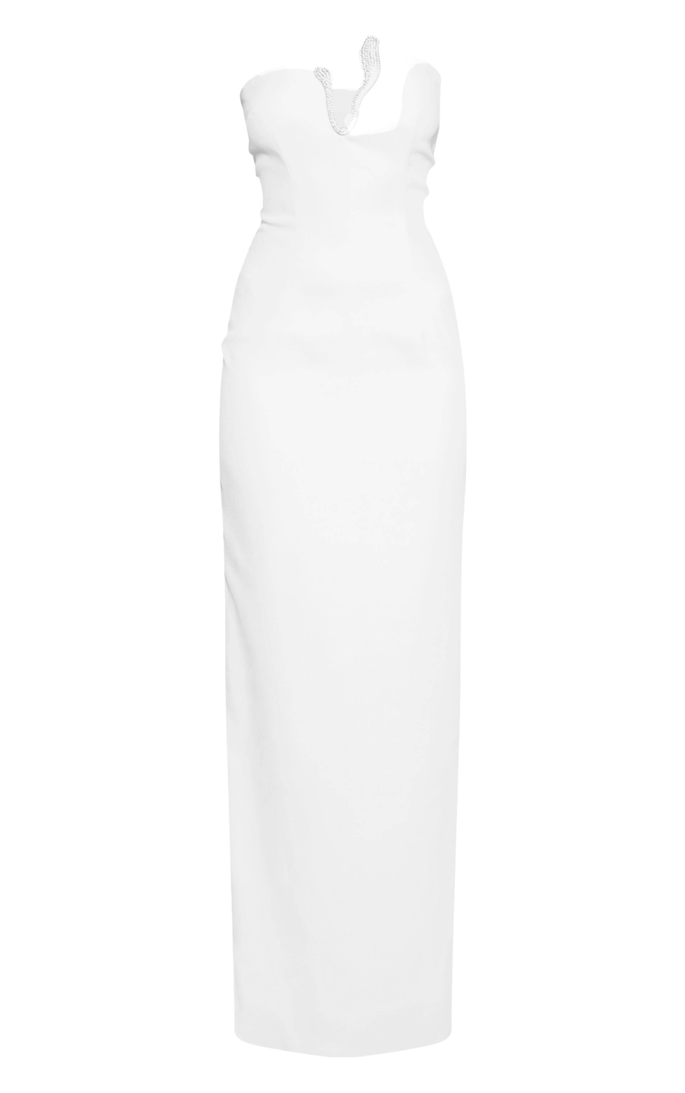 Crème Robe Longue Moulante Bandeau À Détails Contrastés