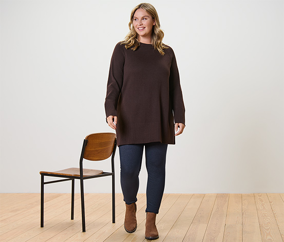 Langer Strickpullover, dunkelbraun
