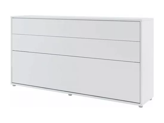 Lit escamotable horizontal avec étagères blanc mat Noby 90x200-Avec Led sans veilleuses