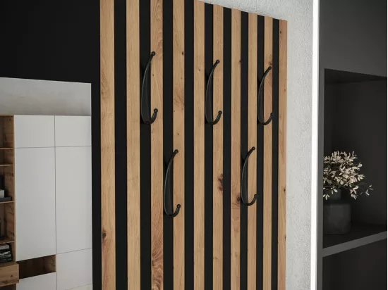 Meuble d'entrée Hartford 322, 205x172x42cm, Miroir, Noir|Chêne Artisan, À poser