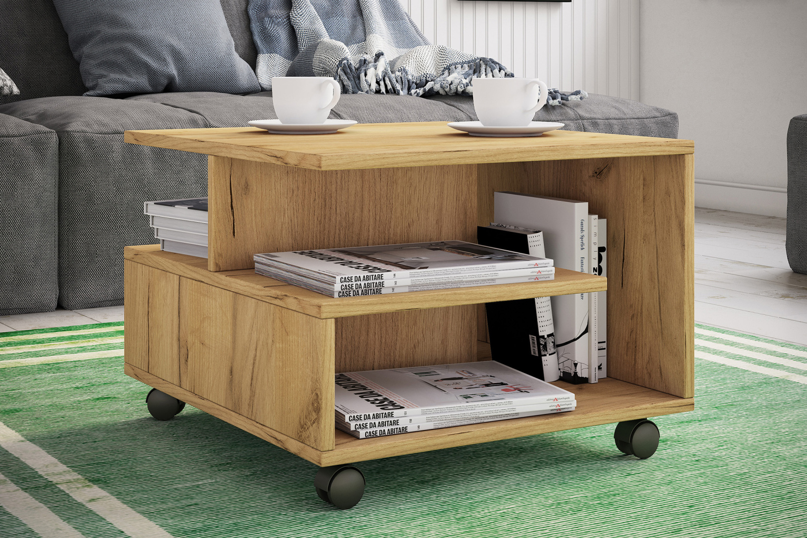Couchtisch STANGO S - Honig Eiche - mit Rollen