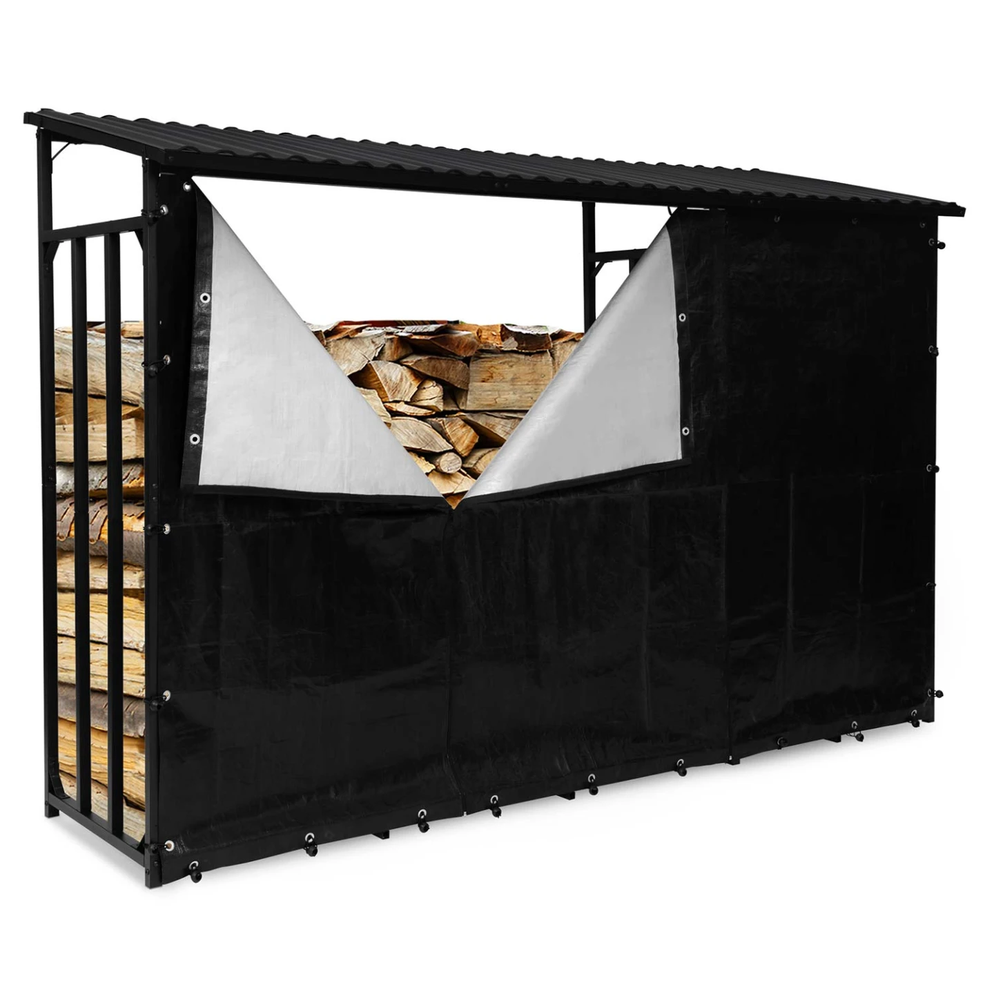 Abri de stockage en acier galvanisé pour bûches L. 274 cm avec housse de protection 150 gr