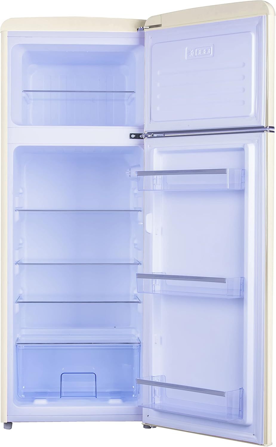 Amica KGC 15632 T Retro Kühl-/Gefrierkombination / Ice Blue (Türkis) / 144cm (H) x 55cm (B) x 62cm (T) / Retro-Design / Kühlschrank mit Gefrierfach