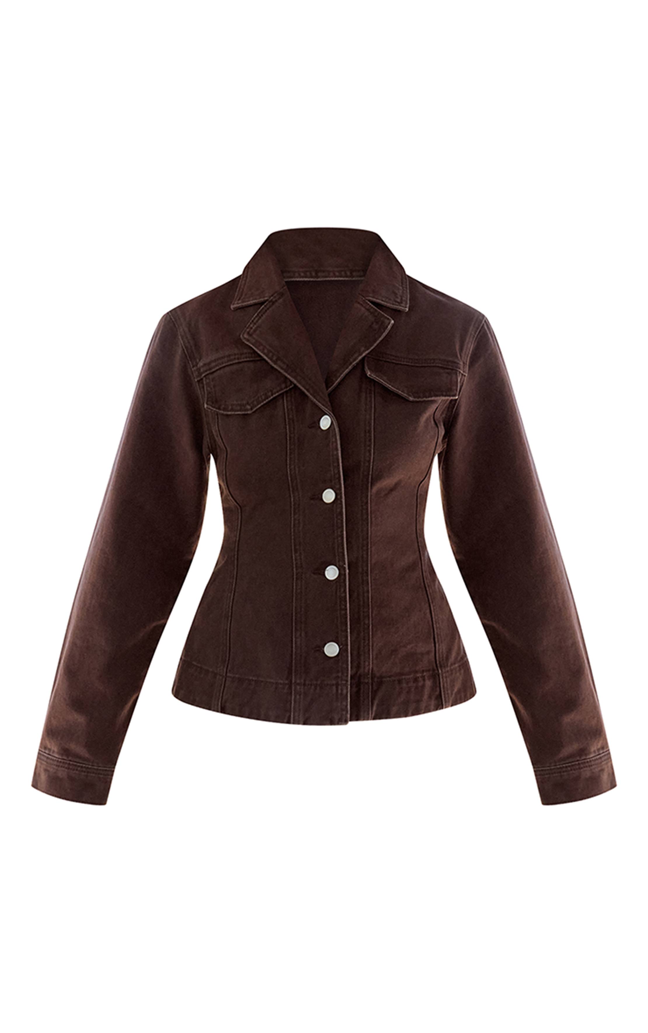 Dark Chocolate Blazer En Denim À Taille Cintrée
