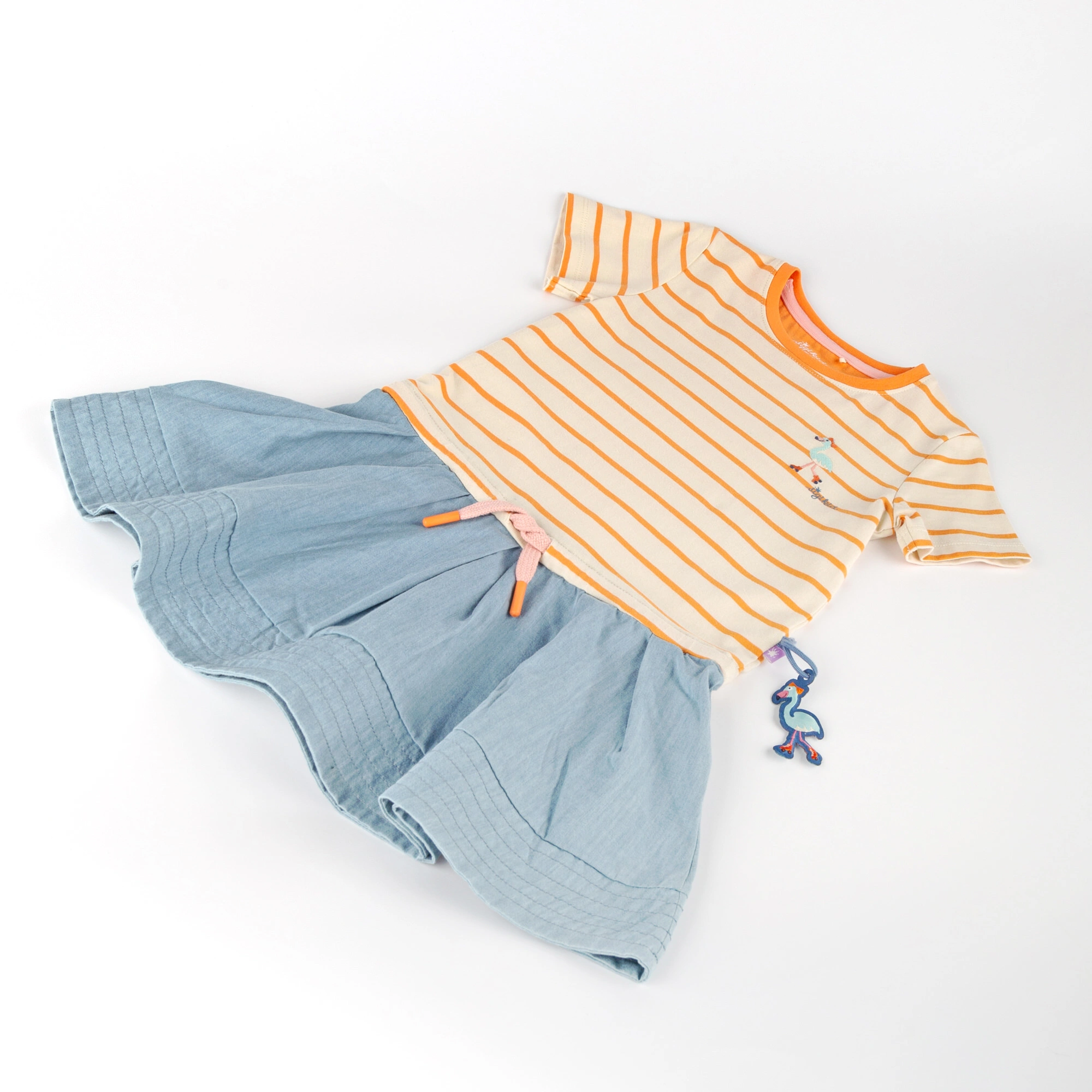 Kurzarmkleid M - SKATING FLAMINGO gestreift in orange