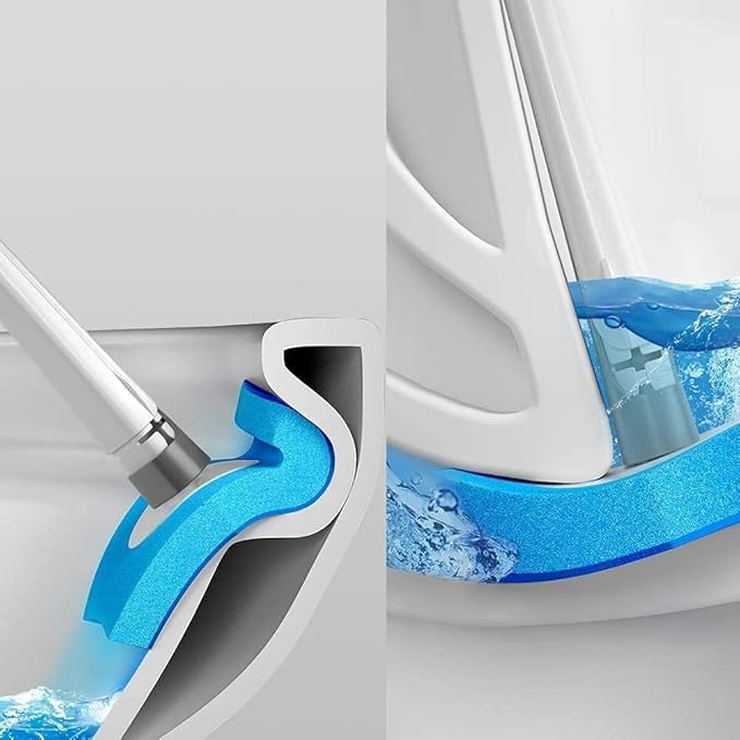 Einweg WC Bürste Toiletten Abfluss Reiniger Klobürste mit Aufbewahrungs Behälter   Ersatz Schwämme - Weiss / Blau