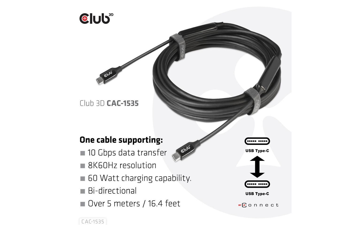 Kabel USB Type-C - USB Type-C, 5 m, 8K60HzUSB 3.2 Gen2 Typ C auf C, aktives bidirektionales Kabel 8K60Hz