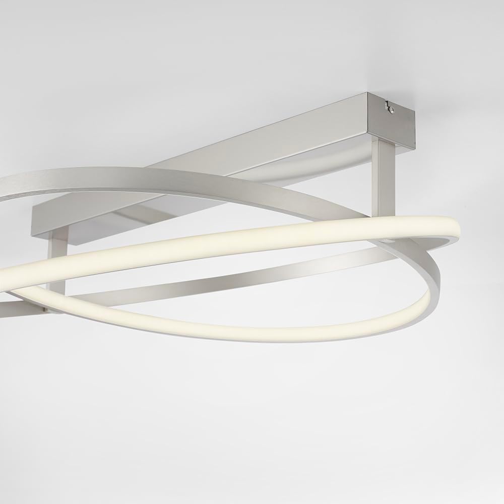 Paul Neuhaus LED Deckenleuchte Q-BELUGA Smart Home, dimmbar warmweiß – kaltweiß, Alexa kompatibel, Fernbedienung, geschwungenes Design (Stahl)