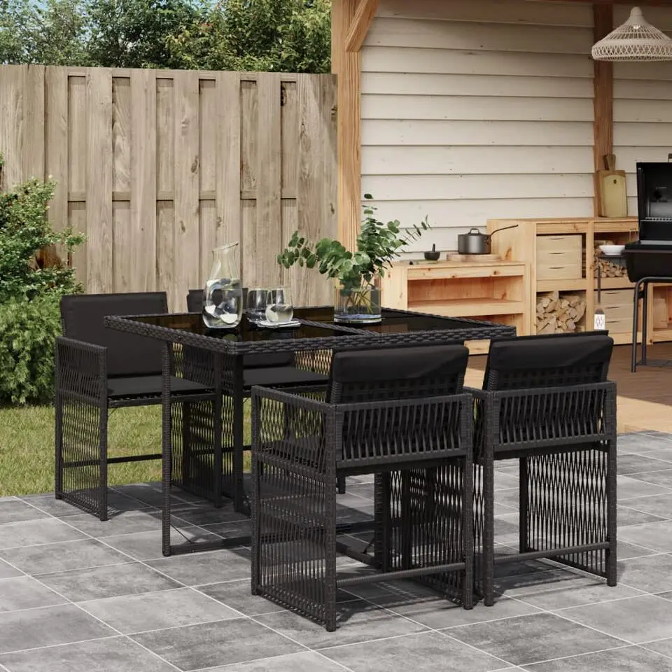 vidaXL - Tuinset zwart kussens - Zwart - PE rattan - 110x106 cm - 5 stuks