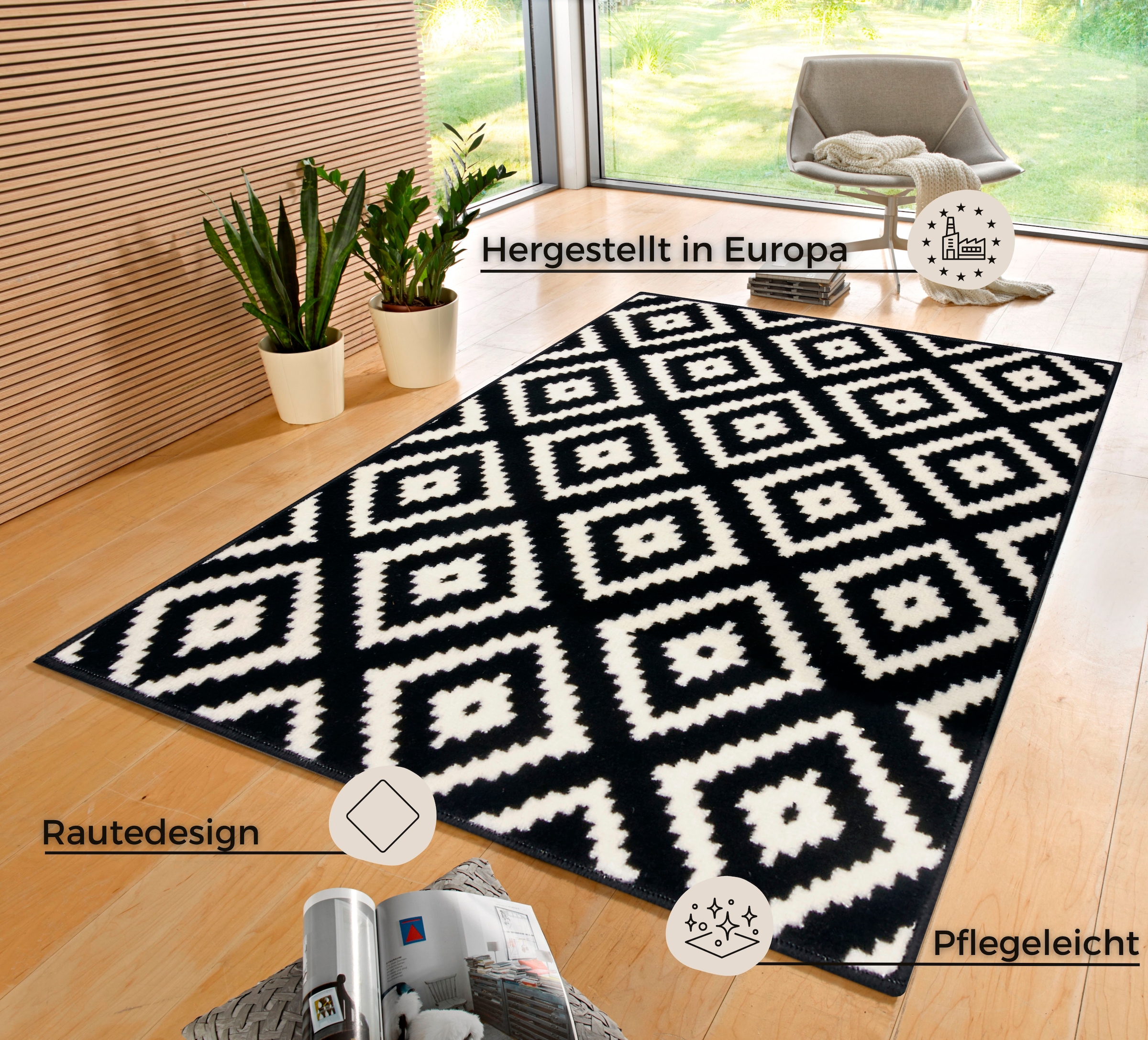 HANSE Home Teppich »Raute« rechteckig 9 mm Höhe Läufer, Kurzflor, Skandi, Raute, Wohnzimmer, Schlafzimmer, Flur