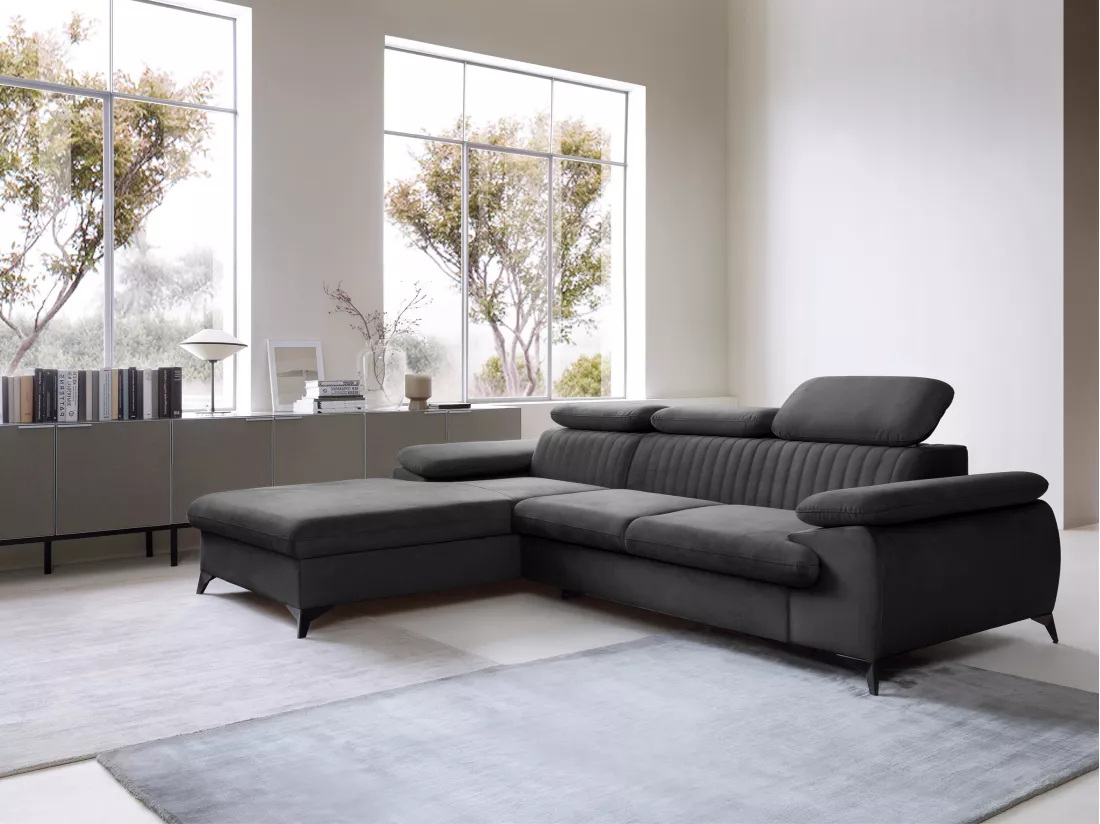 Canapé d'angle gauche convertible en velours gris anthracite SAMARA de Pascal Morabito