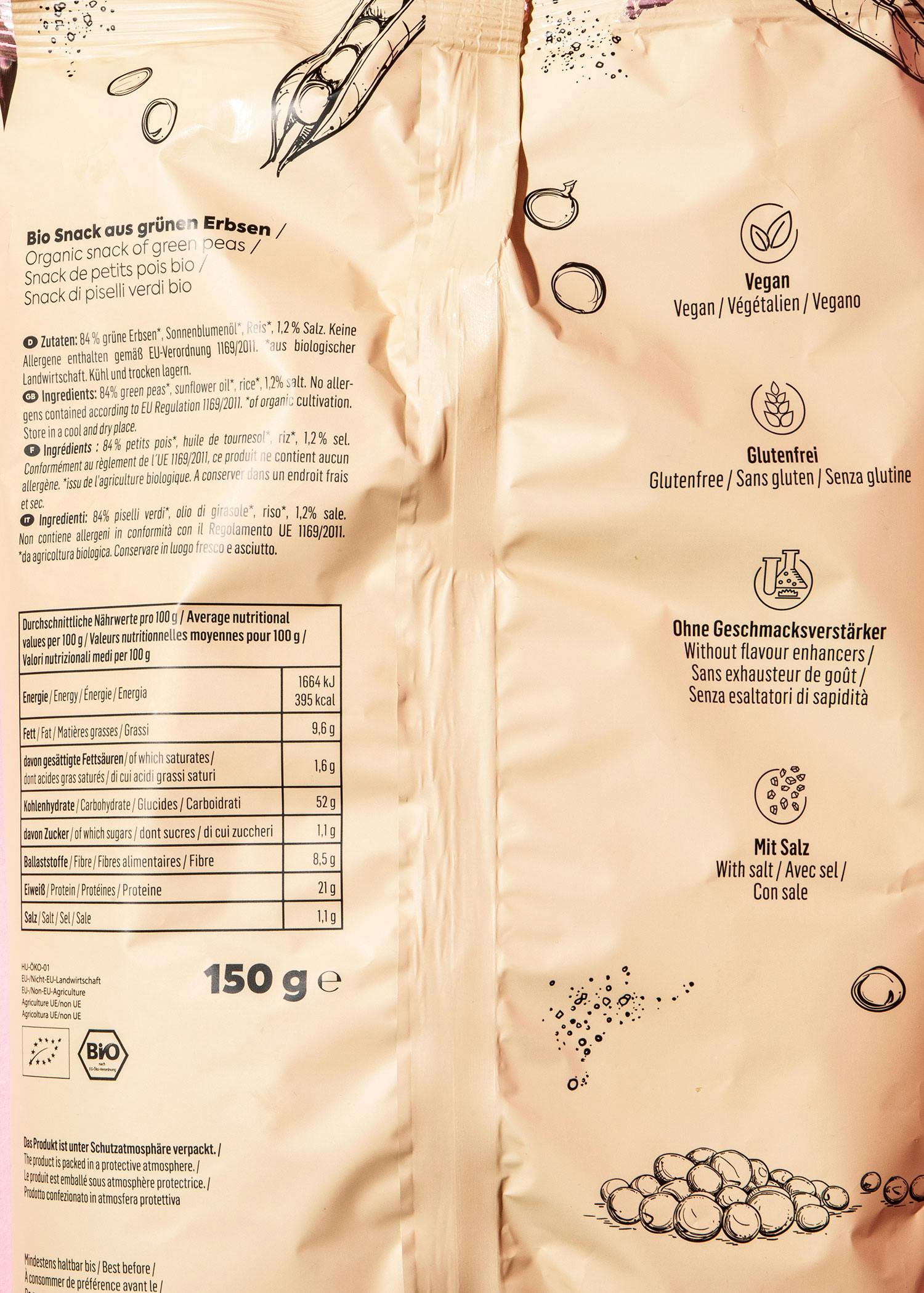 Bio Erbsenflips mit Meersalz 150 g