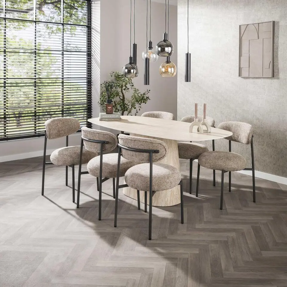 Fraaai - Giordano eettafel - deens ovaal - 180 cm - travertin look
