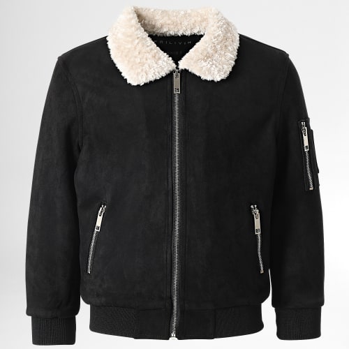 Veste Bomber Col Mouton Enfant QQ673 Noir